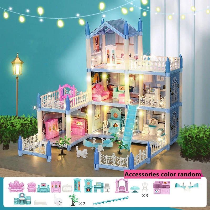 Princess Castle Dollhouse Kit with LED Lights - DIY Miniature 3D Assembly Model for Girls - Educational Toy for Ages 3-12