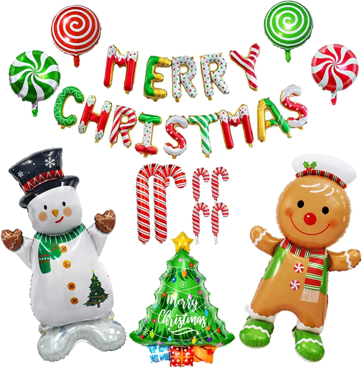 Christmas Foil Balloon Banner | 48 In Giant Shape | Candy Cane Tree | Xmas Decor