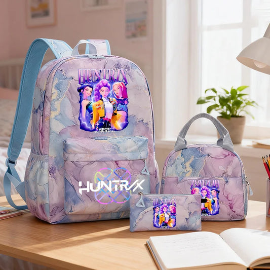 Anime 3piece Lunch Bag | Pencil Case | Backpack | Purple