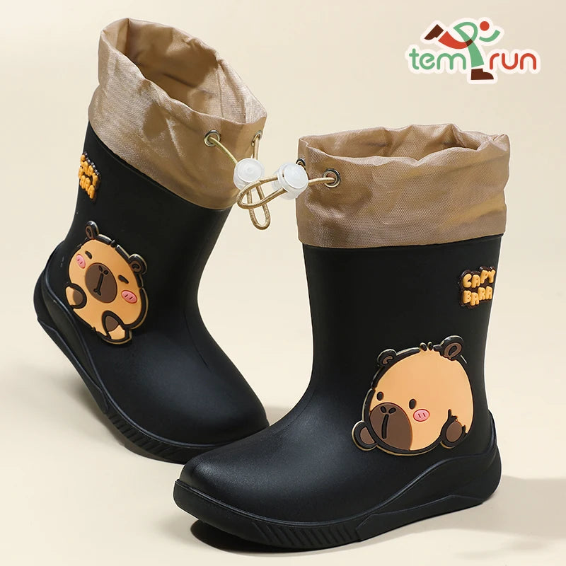 Kids Rain Boots | Waterproof Rubber | Cartoon Capybara Pattern