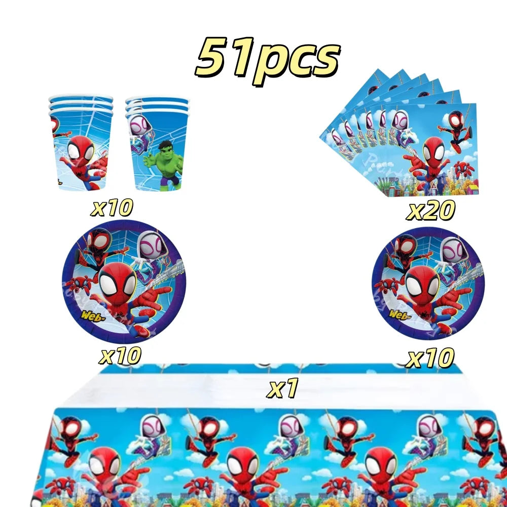 Spidey Tableware Kit | Plates And Cups | Latex Balloons | Birthday Backdrop