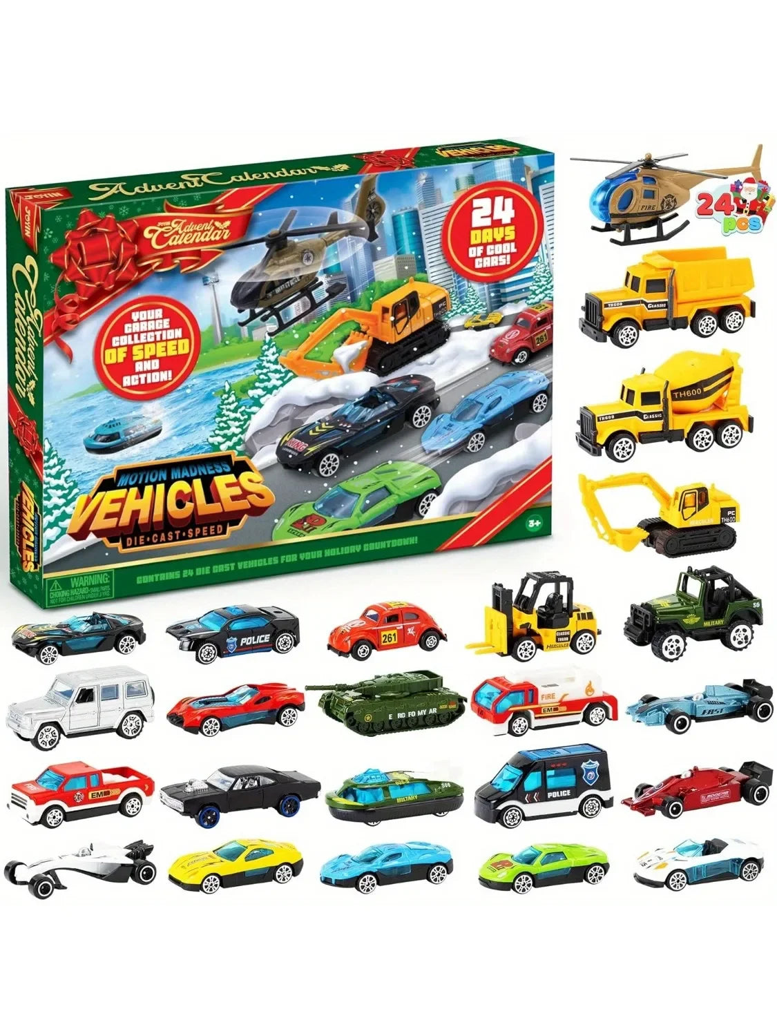 Advent Calendar | 2026 24 Die Cast Vehicles | Toy Cars Set For Boys And Kids | Classroom Prizes Party Favor