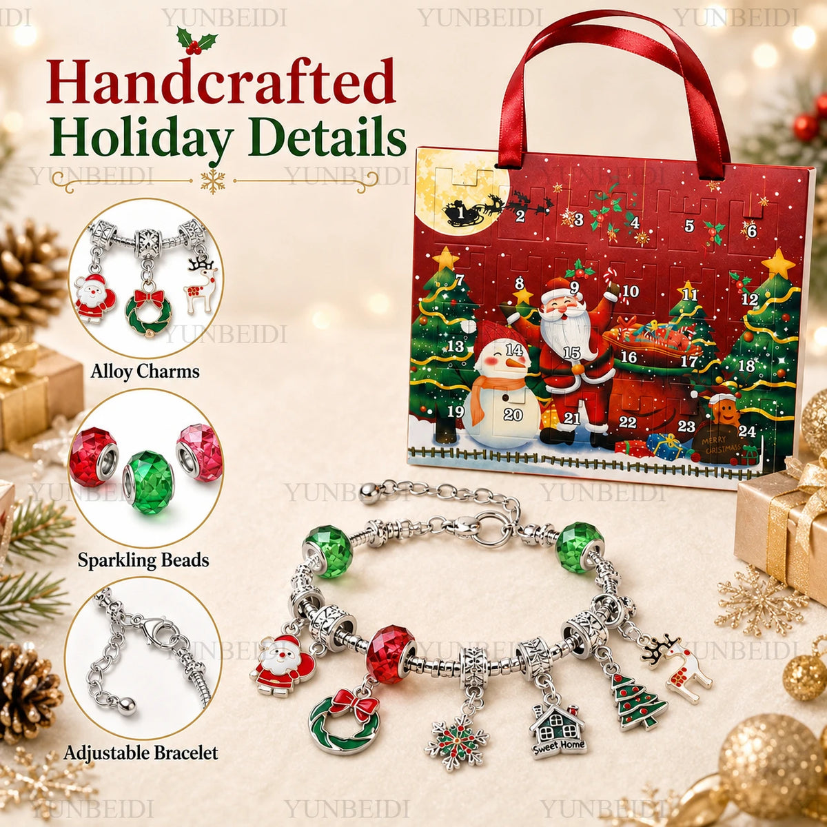 Advent Calendar | 24 Slot Charm Bracelet Blind Box | Alloy DIY Jewelry Set | Santa Series Gift