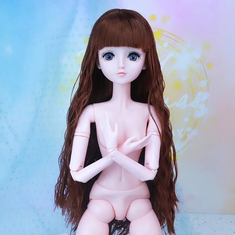 60CM BJD Doll Head with 4D Artificial Eyes and Long Curly Hair - ToylandEU