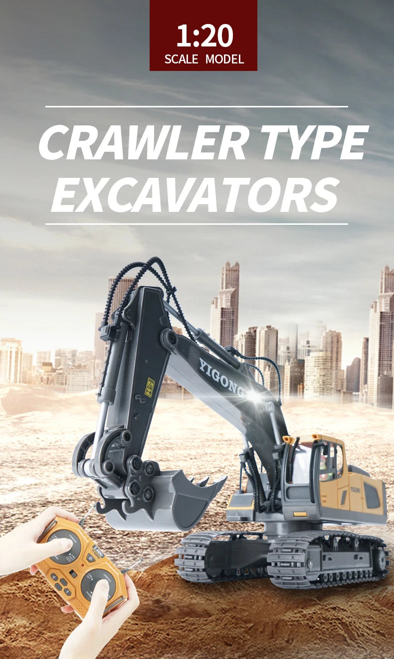 Remote Control 1:20 Scale RC Excavator Truck - 2.4G RC Crawler Engineering Vehicle - ToylandEU