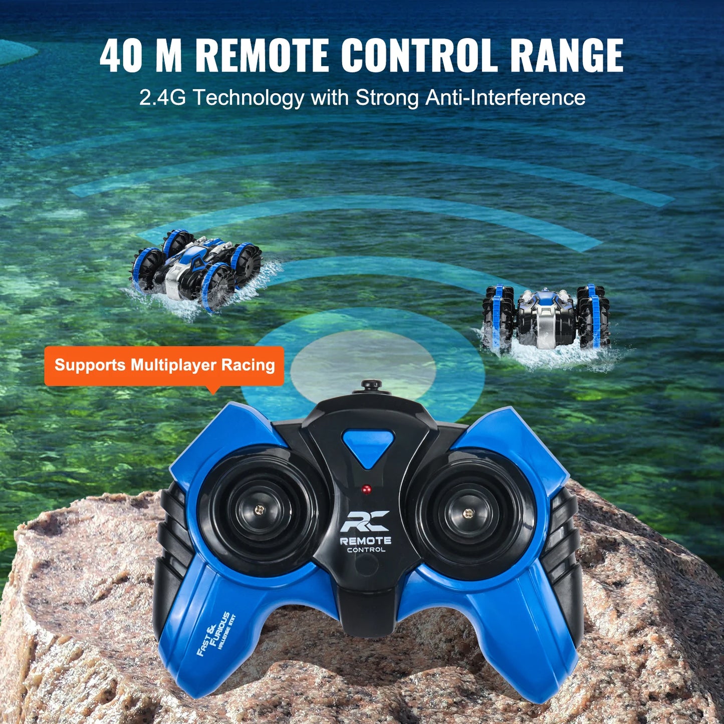 RC VEVOR 2-in-1 Amphibious Remote Control Car and Boat - 360° Stunt Capable, 12 km/h Speed, Ideal Water & Beach Toy for Boys