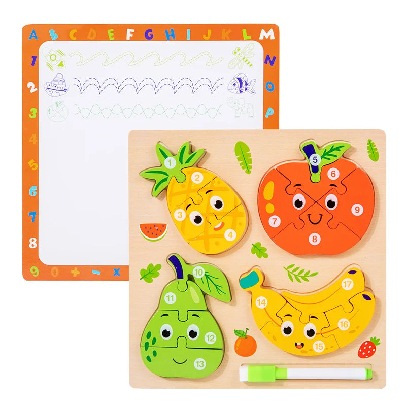 Montessori Wooden Puzzle | 3D Animal Vehicle Shapes | Drawing Board | Ages 3-6