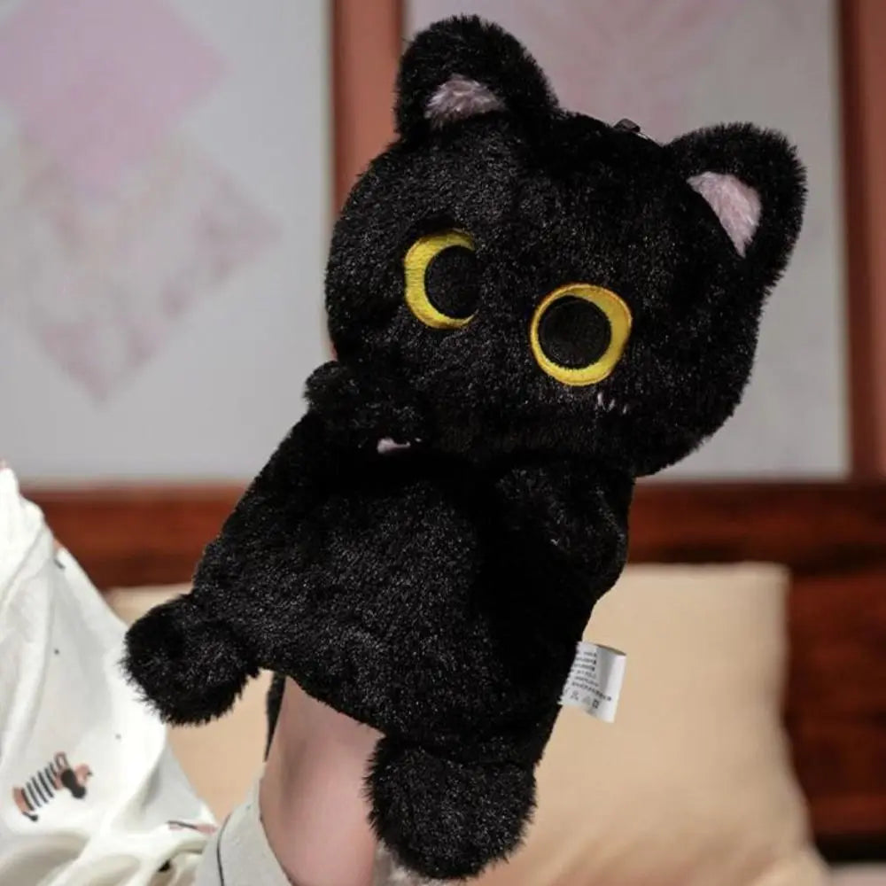 Cat Hand Puppet | Soft Plush | Finger Puppet | Black Beige