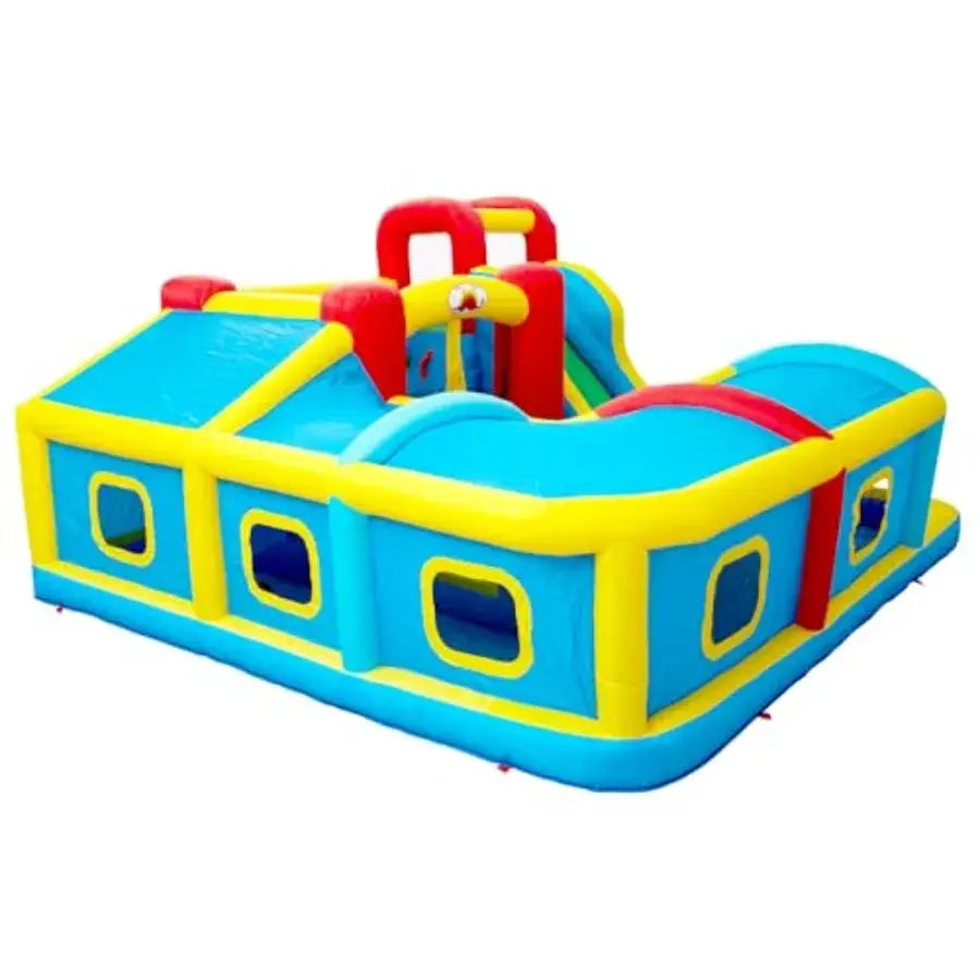 Inflatable Bounce House with Slide, Bouncy Castle and Jumping Castle with Blower and Wave Pool, Basketball Rim, Long Tunnel - ToylandEU