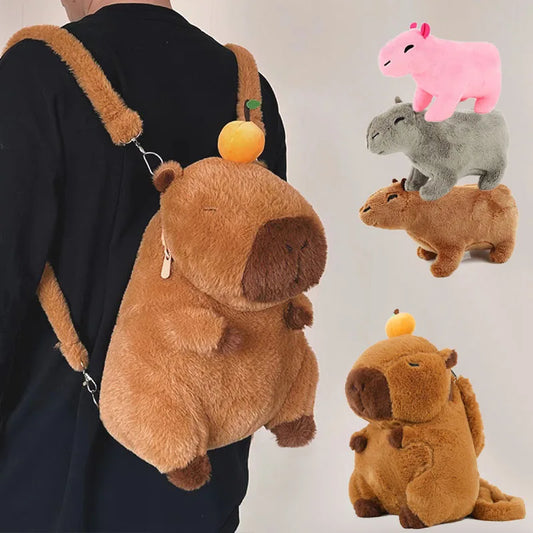 Kawaii Capybara Plush Backpack with Cartoon Animal Design for Kids and Teens