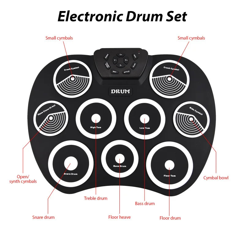 Portable 9 Pad Electronic Drum Set With MIDI Interface