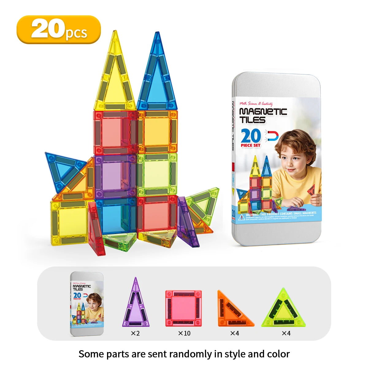 3D Magnetic Tiles Building Set | 38/60 Pieces | Storage Tin | For Ages 4-12
