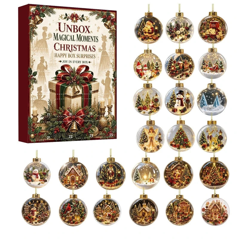 Advent Calendar | 2026 Countdown | 24 Piece 2D Flat Acrylic Hanging Ornaments | Santa Claus Christmas Decor
