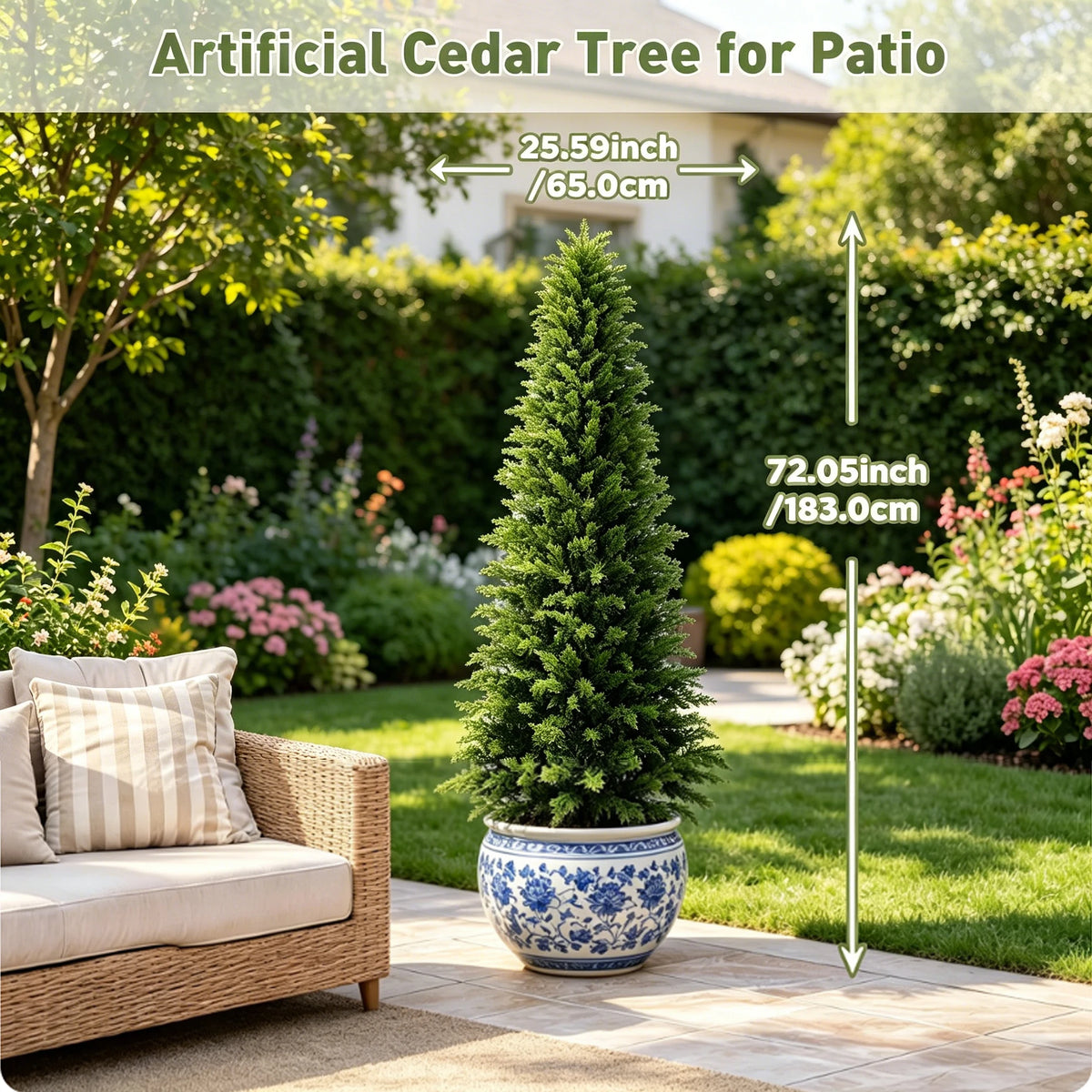 Artificial Cedar Topiaries | UV Resistant | Black Pot | 2 To 6 Ft For Yard