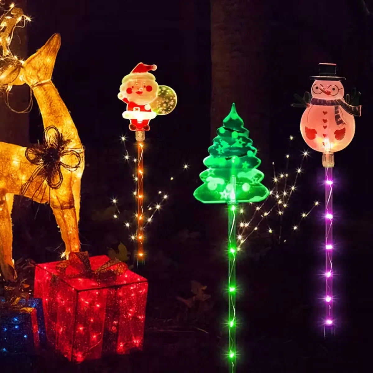 Solar Christmas Lawn Lights | 6 In 1 Set | Santa, Tree And Elk Decor