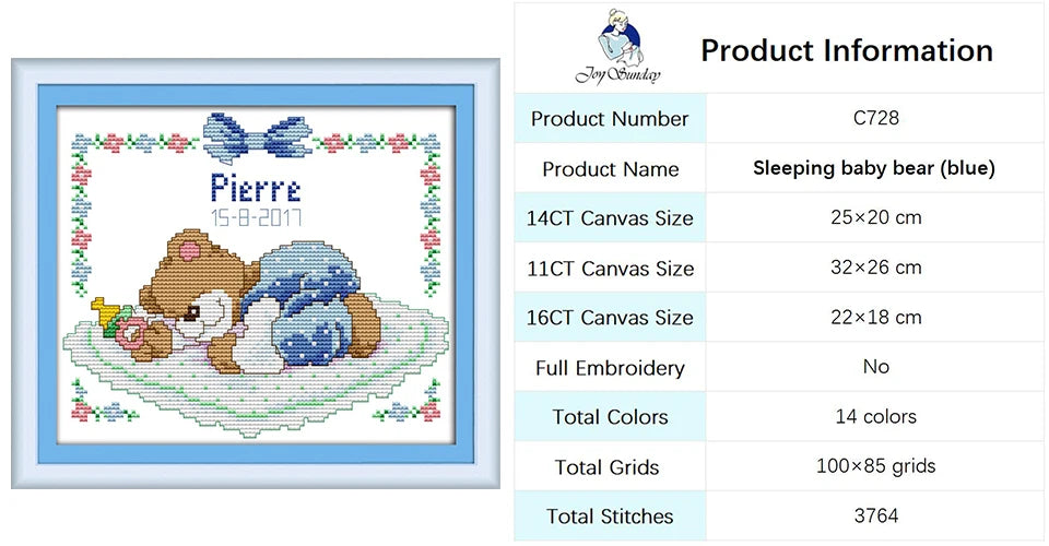 Baby Bottle Themed Cross Stitch Embroidery Kit - 14ct, 16ct, 11ct Printed Canvas Fabric for DIY Hand Sewing and Birth Certificates