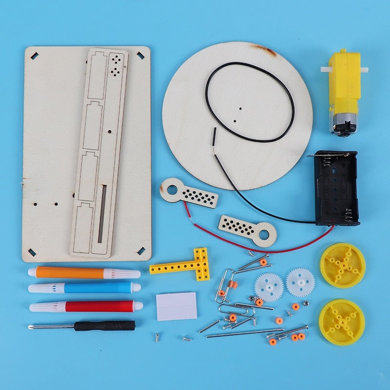 Wooden Electric Plotter Robot STEM Kit for Kids: DIY Drawing and Painting Science Experiment