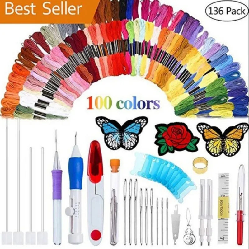 Embroidery Magic Pen DIY Kit - Punch Needle Stitching Tools for Sewing and Weaving Accessories