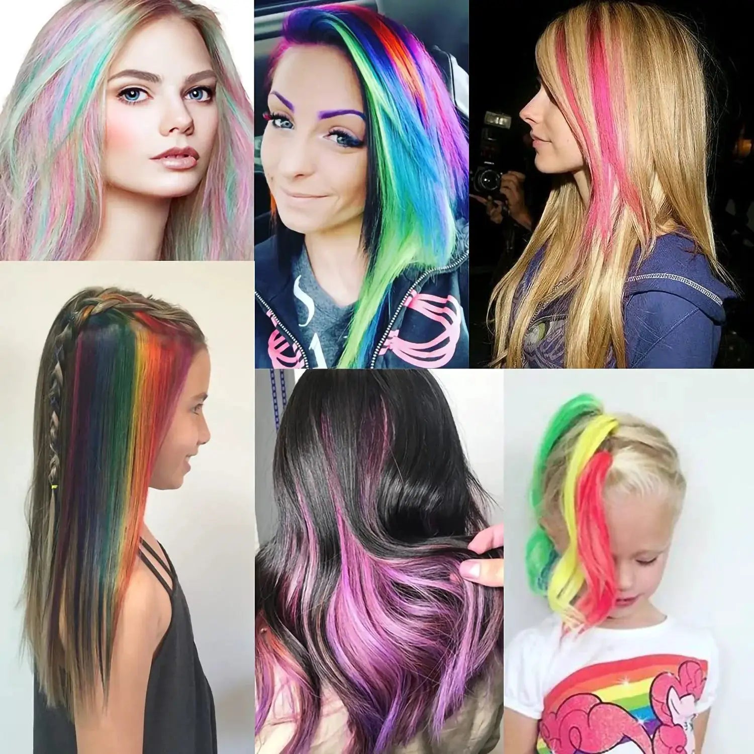 20 Inch Glow in the Dark Hair Extensions Clip Luminous Colored Hairpieces Party Rainbow Hair Clips Synthetic Straight Wig - ToylandEU