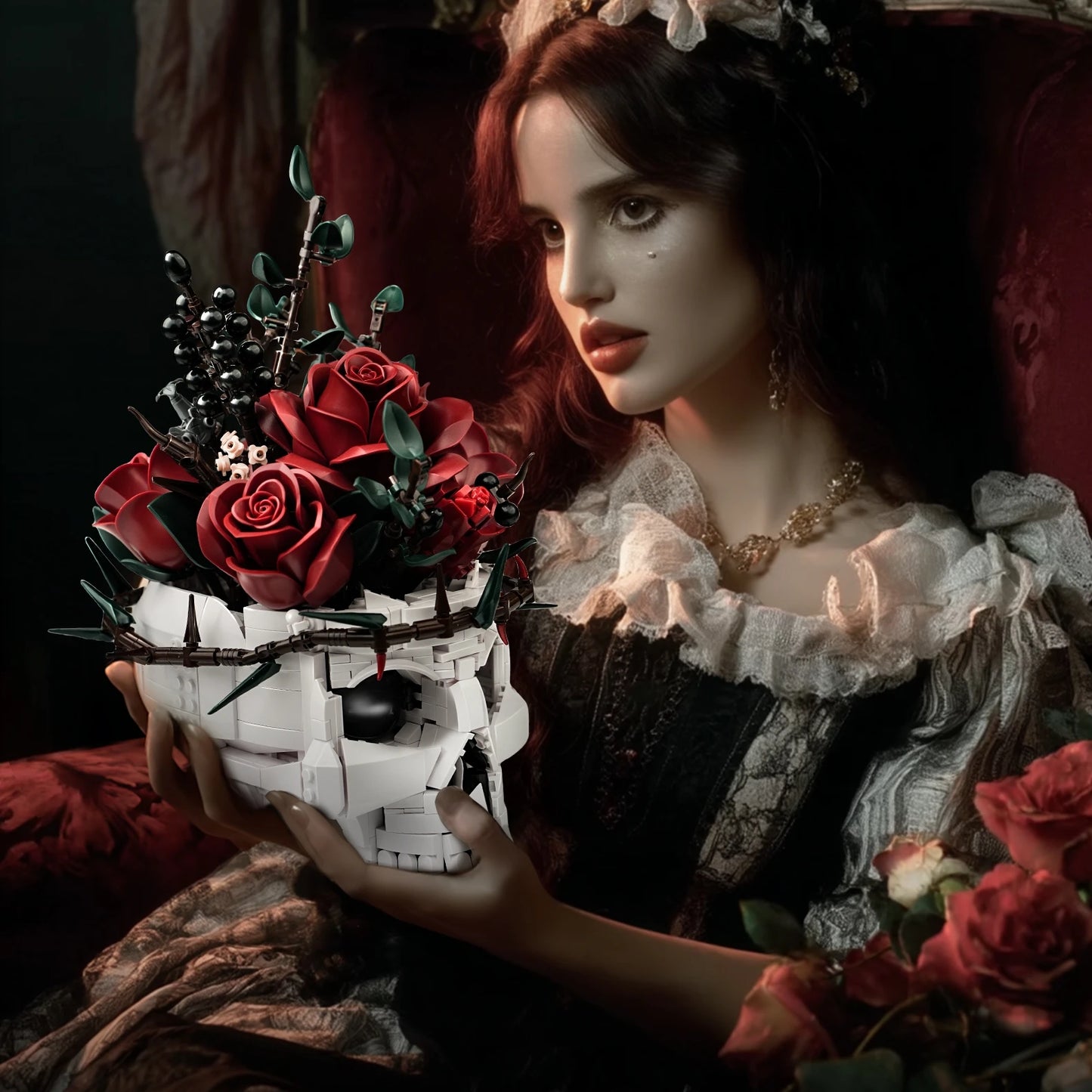 Building Block Set | Skeleton Roses Theme | Lego Compatible | Adult Gift