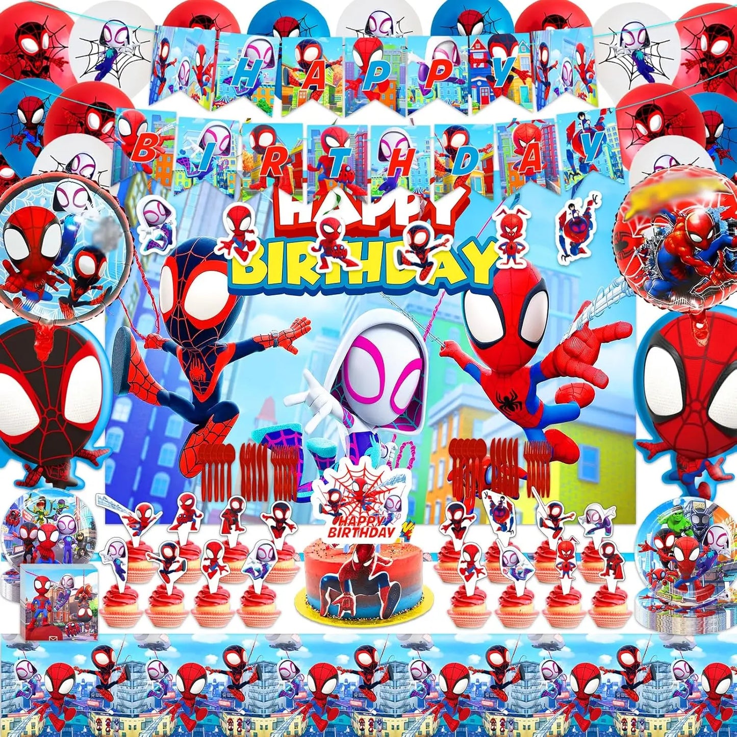 Spider Birthday Party Supplies | Disposable Tableware Set | Plates Cups Napkins