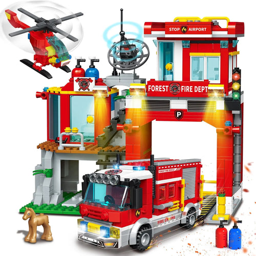 HOGOKIDS Fire Station Building Kit Toy with Fire Truck & Rescue Helicopters ToylandEU.com Toyland EU