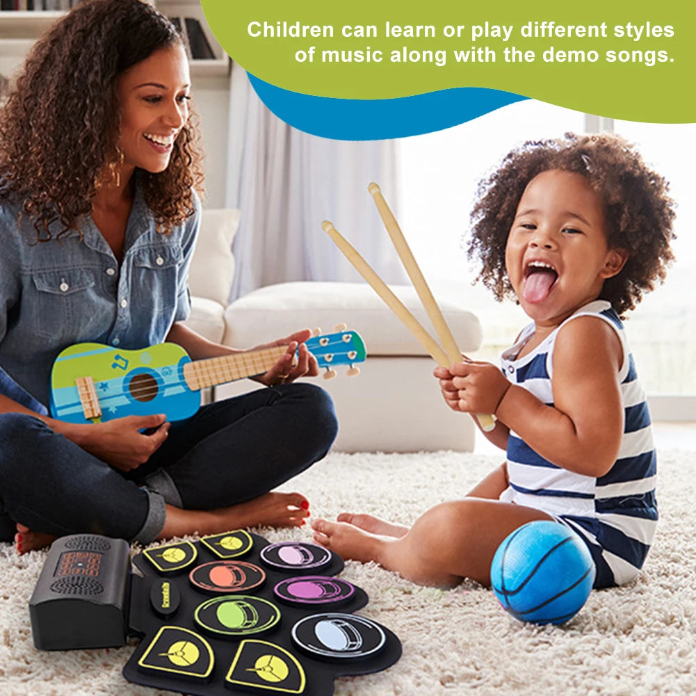 Roll Up Electronic Drum Set With 9 Pads And Pedals