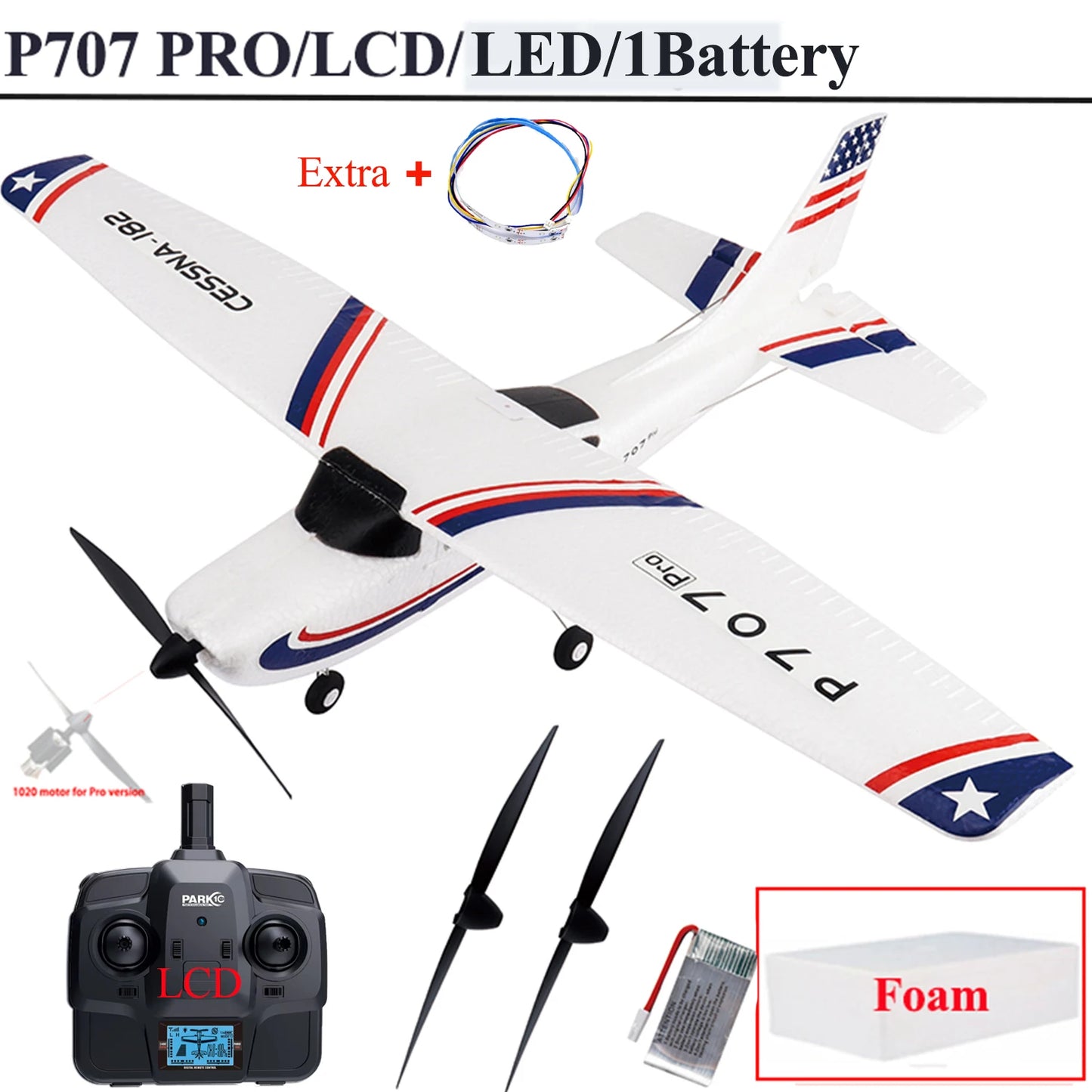 RC Parkten P707G PRO 3D/6G RC Glider with Gyro - Ready-to-Fly CESSNA 182 Drone for Outdoor Fun