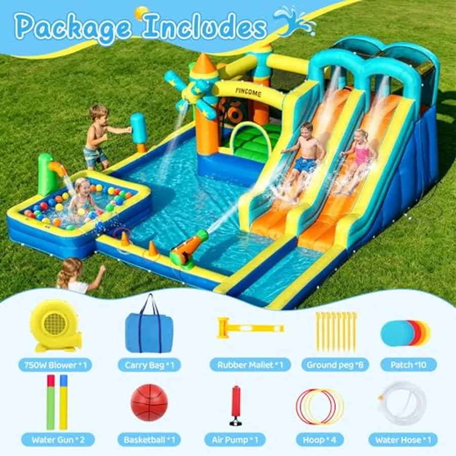 Inflatable Bounce House with Dual Water Slide 10-in-1 Backyard