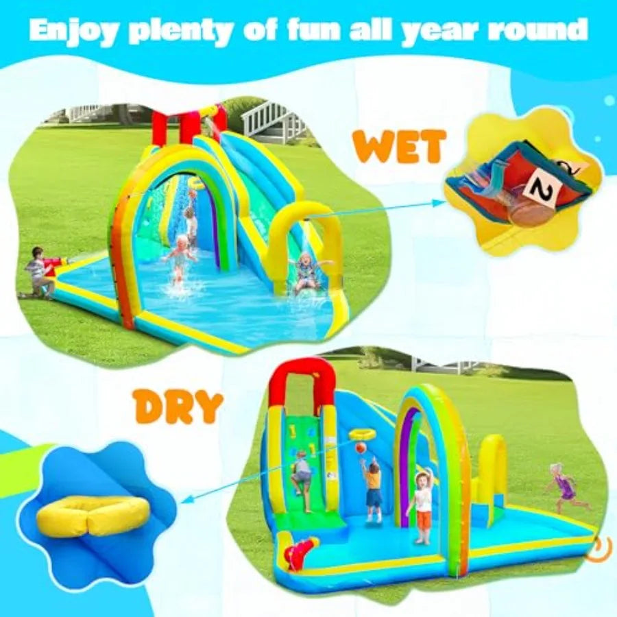 Inflatable Water Slide Park With Air Blower And Rainbow Sprinkler