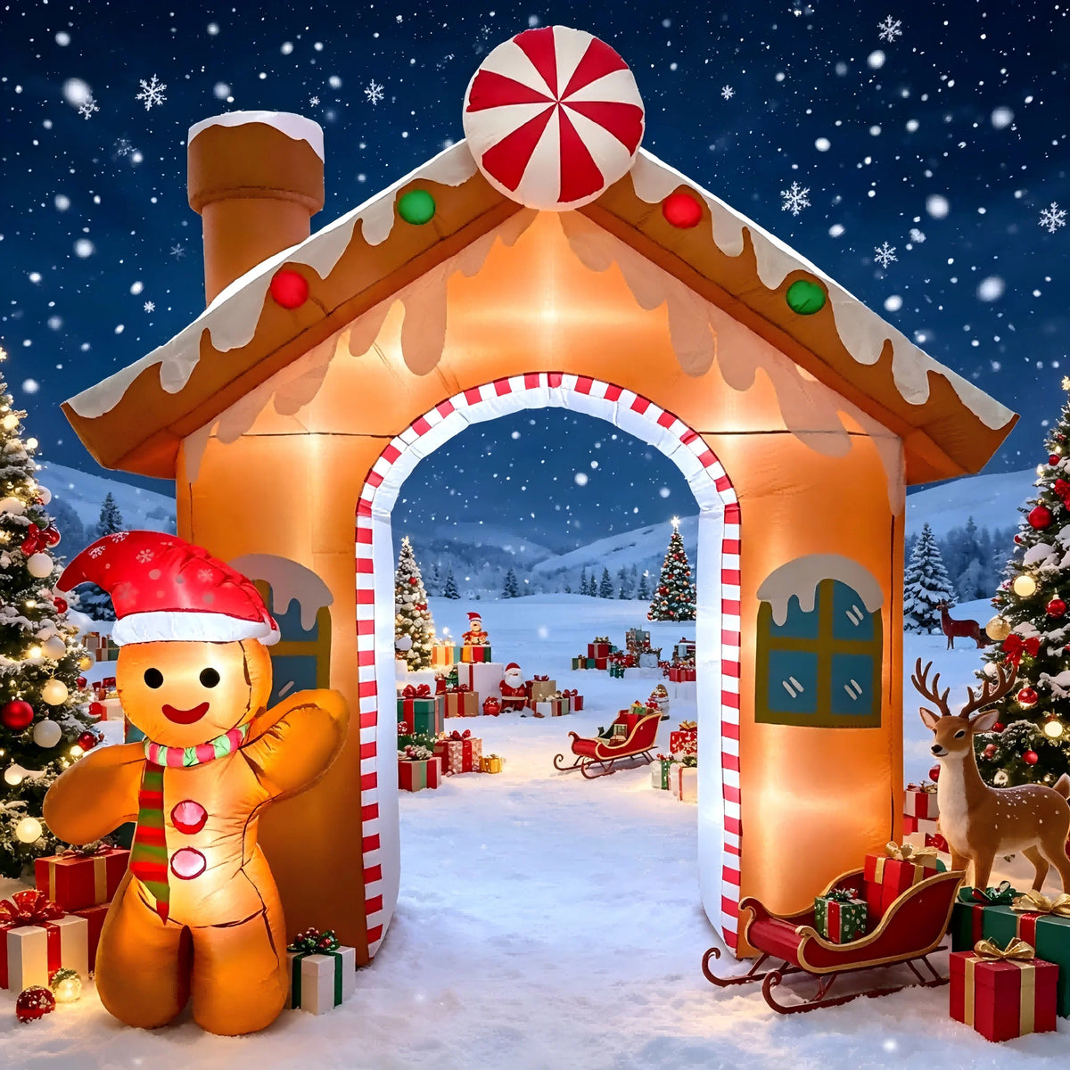 Inflatable Gingerbread Arch | 10 Ft Tall | Led Indoor Outdoor Yard Decor