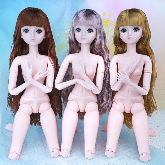 60CM BJD Doll Head with 4D Artificial Eyes and Long Curly Hair - ToylandEU