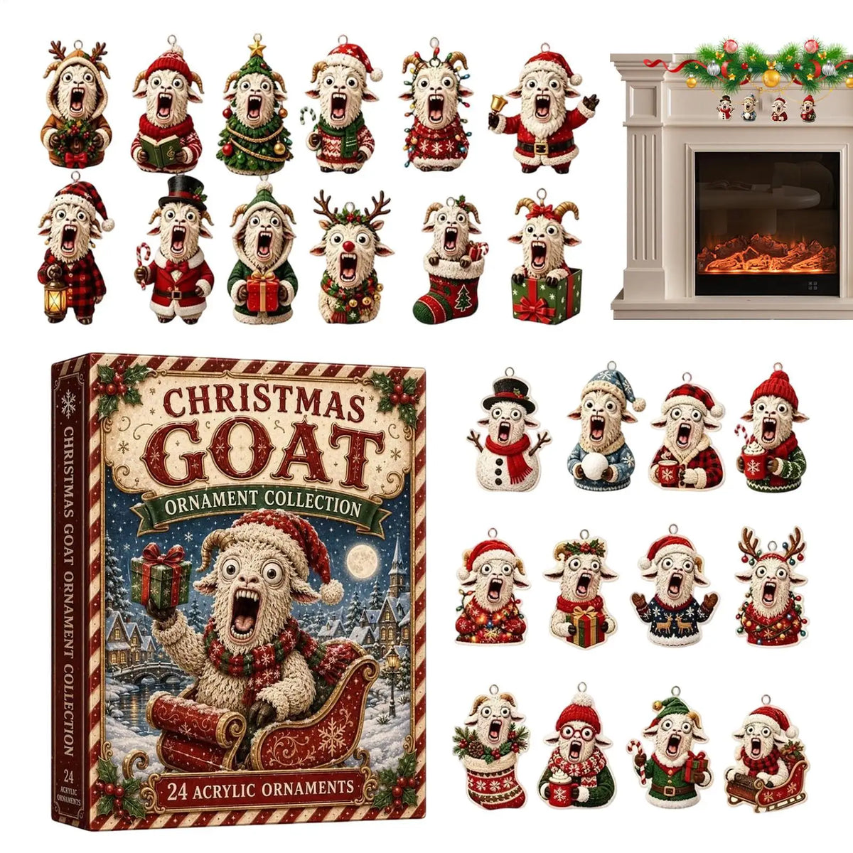 Advent Calendar | 2026 Goat Ornaments | 24 Day 2D Acrylic Countdown | Collectible Christmas Gift