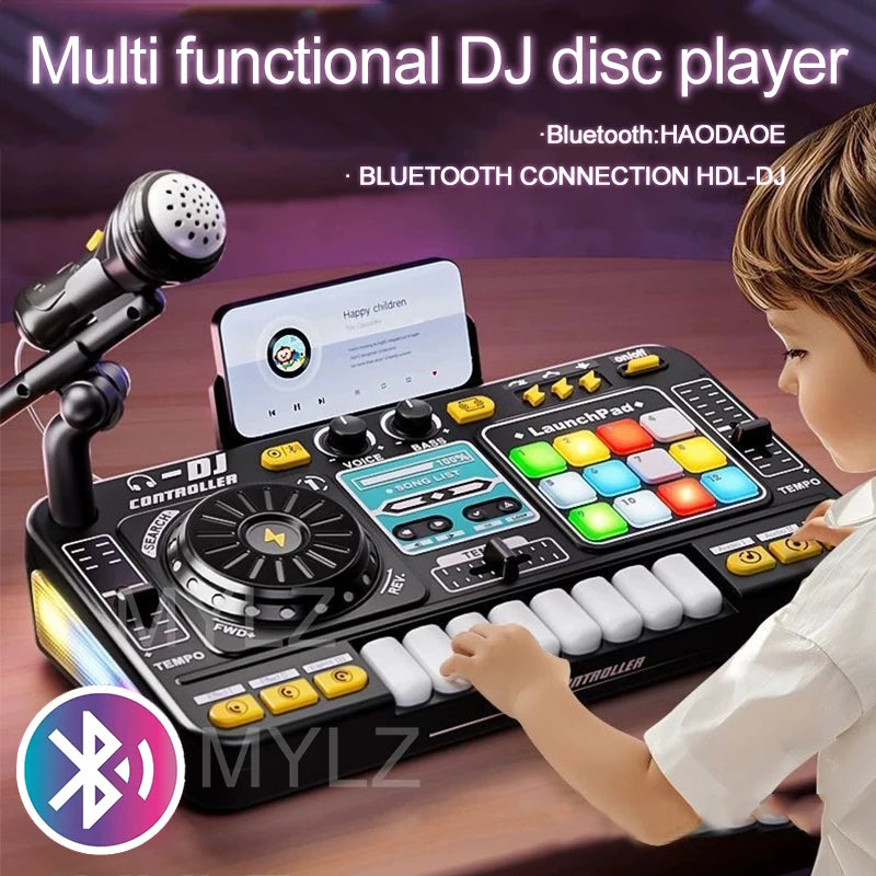 Kids DJ Mixer Bluetooth Turntable Toy with Microphone
