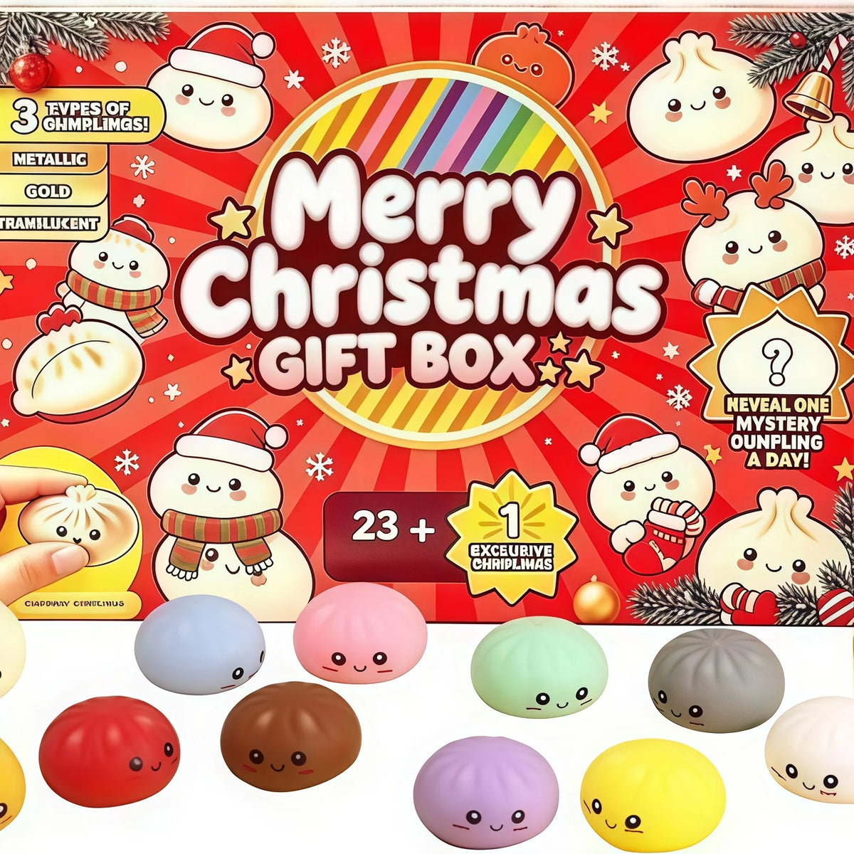 Advent Calendar | 24 Day Dumpling Squishies | Soft Slow Rise Anti Stress Toys | Anxiety Relief Holiday Gift