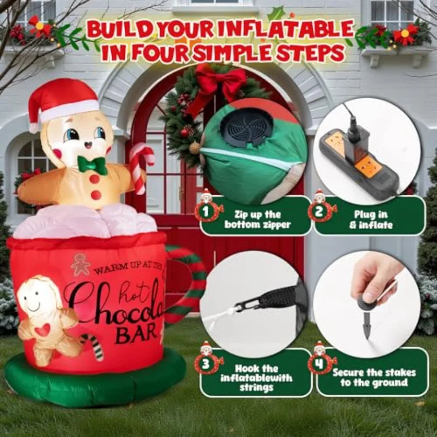 Inflatable Gingerbread Man | 6.5 Ft Tall | Weatherproof Led | Seasonal Yard Decor