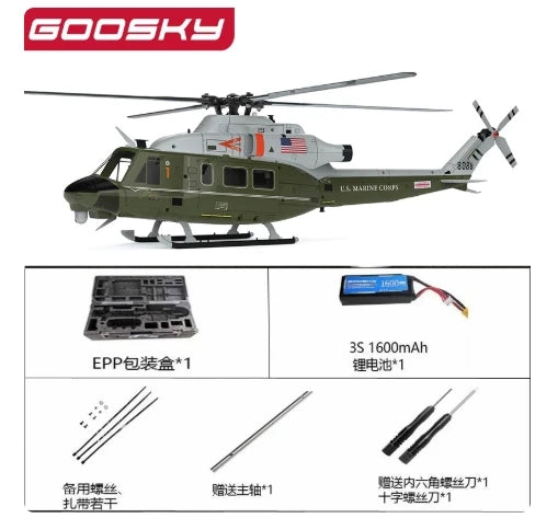 RC Helicopter | 1:35 Scale UH-1Y Army GPS | Dual Brushless Motors | GOOSKY E2 Scale Model