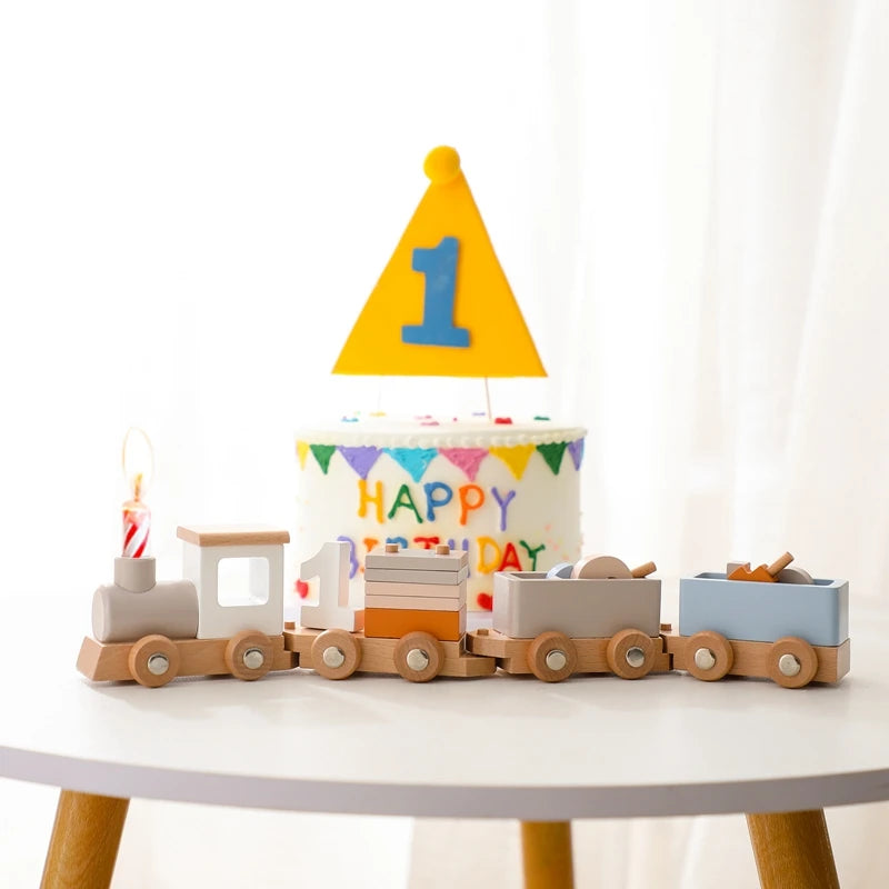 Montessori Wooden Birthday Train Toy - Fun Learning Adventure for Kids