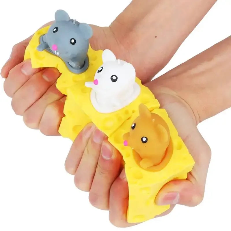 Squeezable Mouse Toy | Cheese Shape | Stress Relief Grip | Great For Kids