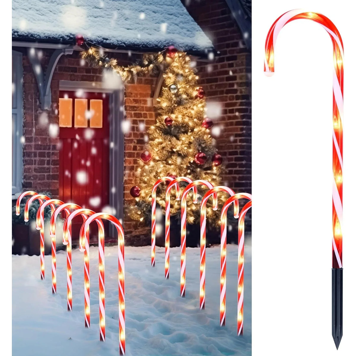 Candy Cane Pathway Lights | 16 Inch Height | Warm White Glow | Set Of 12