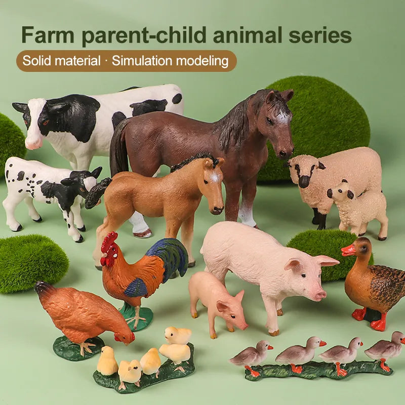 Realistic Farm Animal Set - Duck, Goose, Swan, Hen, Chicken, Dog, Cow Simulation Kit - ToylandEU