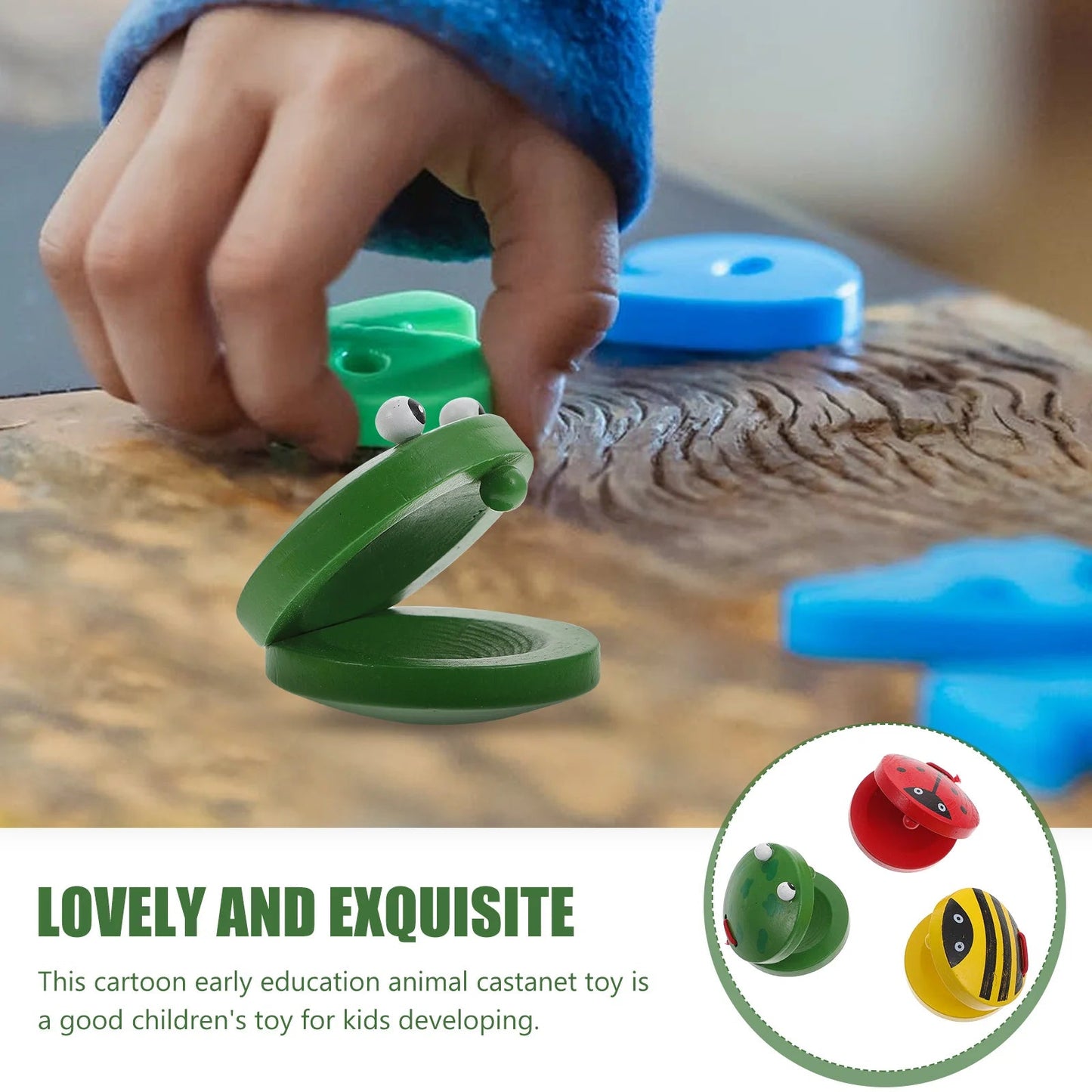 Wooden Animal Castanet Toys for Toddlers Ages 1-3