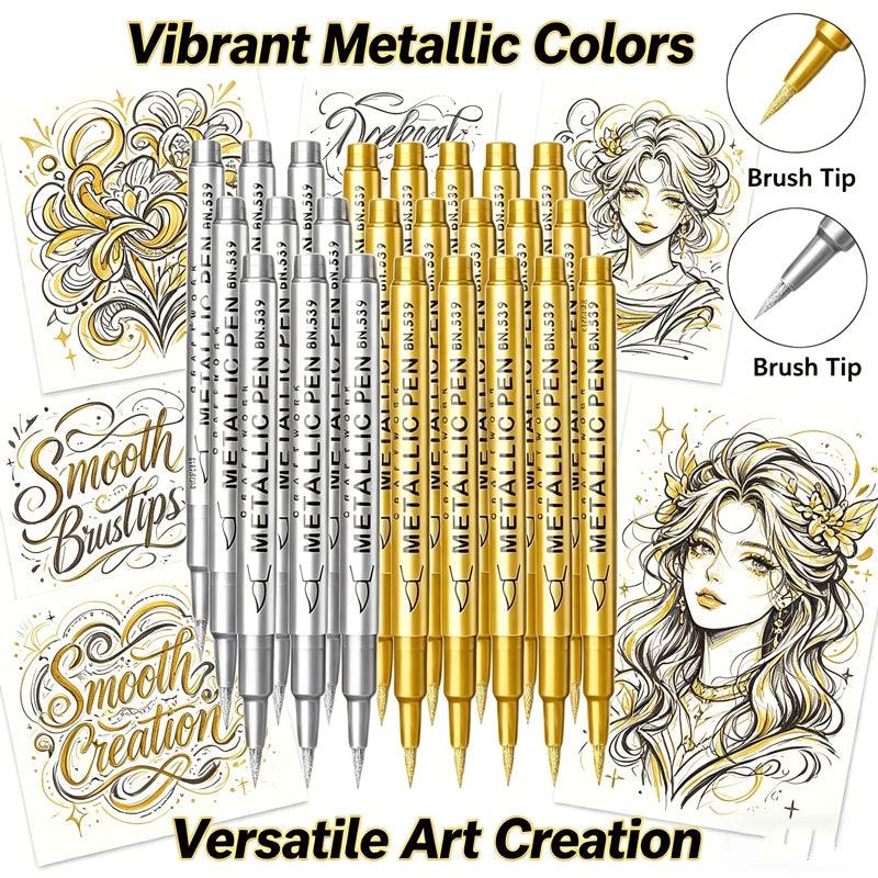 Metallic Paint Pens | Brush Tip Nib | Toylandeu™