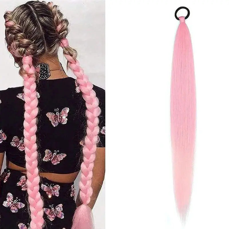 Y2K Kpop Ponytail Extension with Rubber Band Long Straight DIY Synthetic Braided Pony Tail Hairpiece Women Headwears Accessories - ToylandEU