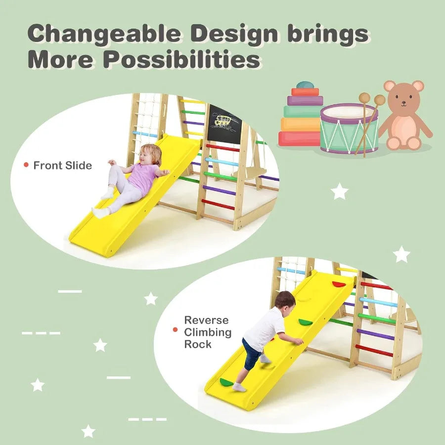 Wooden Montessori Indoor Jungle Gym For Toddlers Improves Coordination