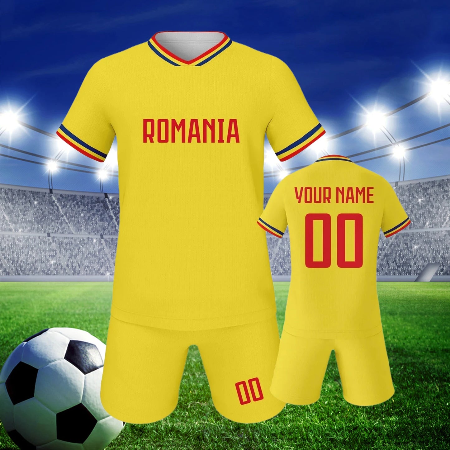 Personalized Romania Youth Soccer Jersey Kit - Custom Name & Number Football Uniform for Kids