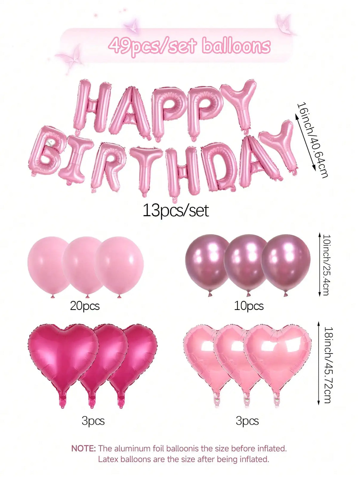 Balloon Set | 49 Piece Pink | 16 Inch Latex | Birthday Party Decor