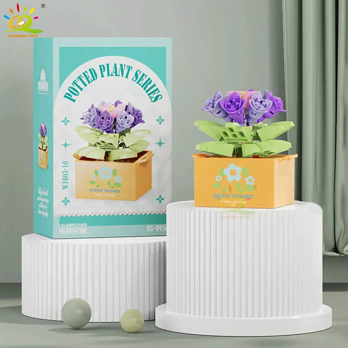 HUIQIBAO MOC Flower Succulent Potted Model Building Block DIY Eternal Bouquet Home Desk Plant Decor Brick Girl Gift Children Toy - ToylandEU