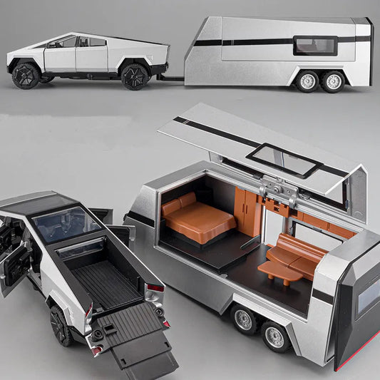 1/32 Scale Alloy Tesla Cybertruck Pickup Trailer Diecast Car Model