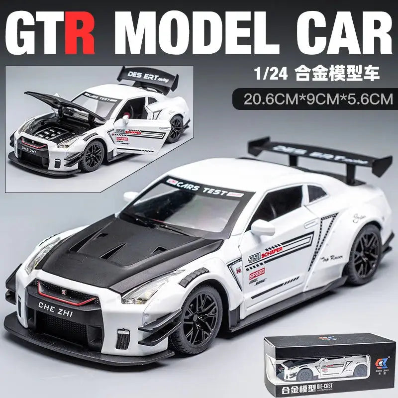 1:24 Skyline Ares Nissan GTR R34 R35 Alloy Sports Car Model Diecast Metal Racing Car Model Simulation Sound and Light Kids Gifts - ToylandEU
